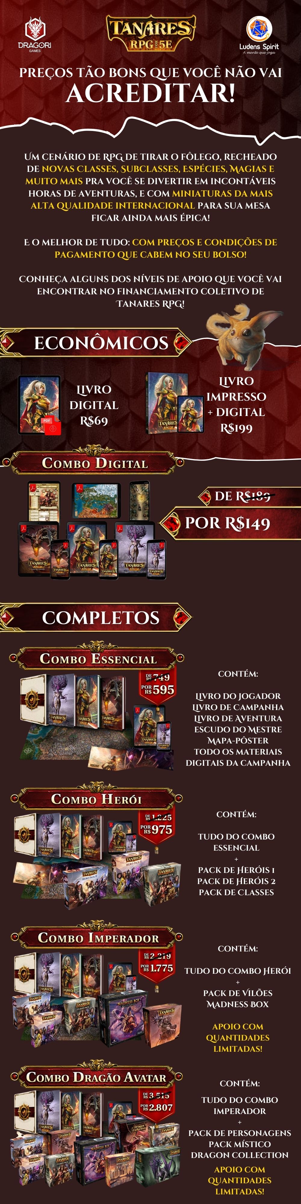 Conheça os níveis de apoio e valores da campanha de Tanares RPG!