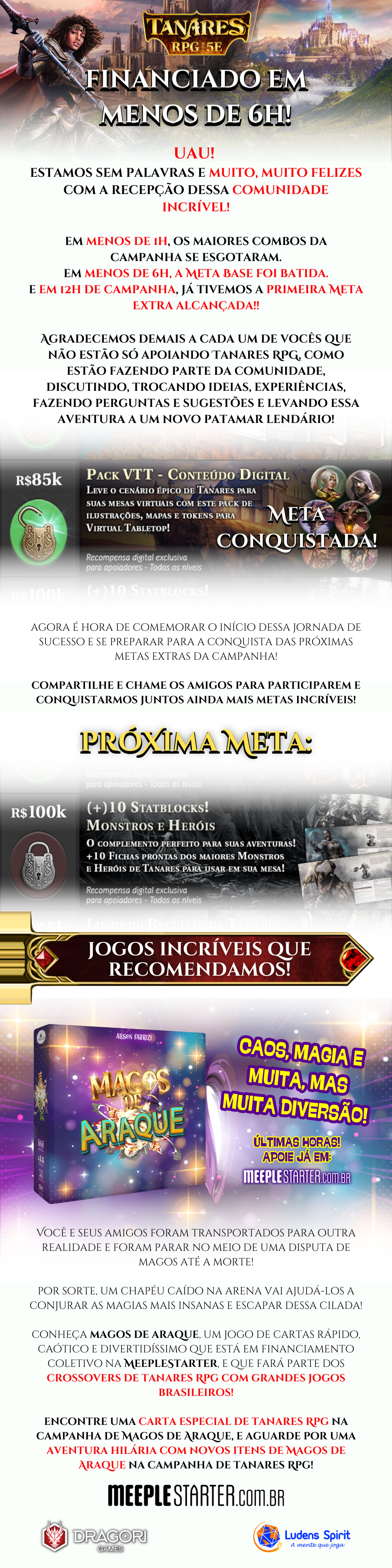 Tanares RPG - 138% Financiado e 1º Meta Extra batida!