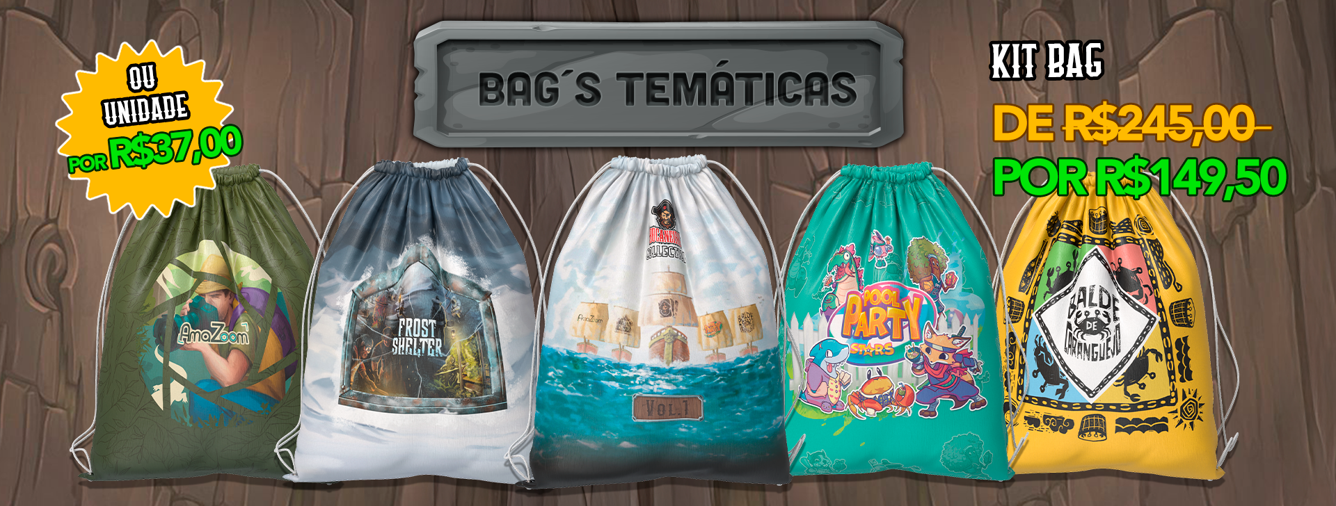 Kit 5 Bags Bucaneiros R$ 149,50