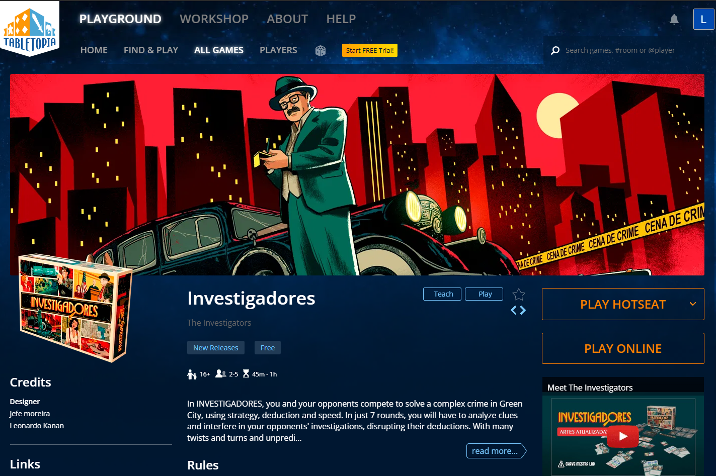 Investigadores está no Tabletopia!
